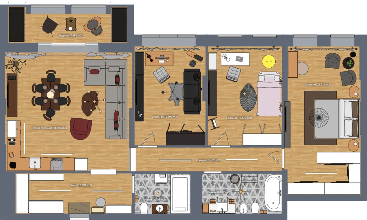 Квартира с 3 спальнями