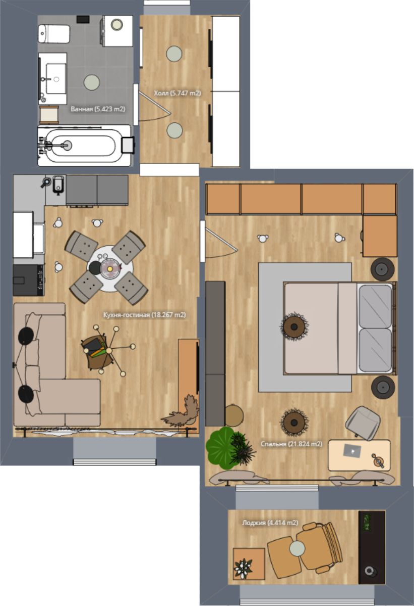 Квартира с 1 спальней